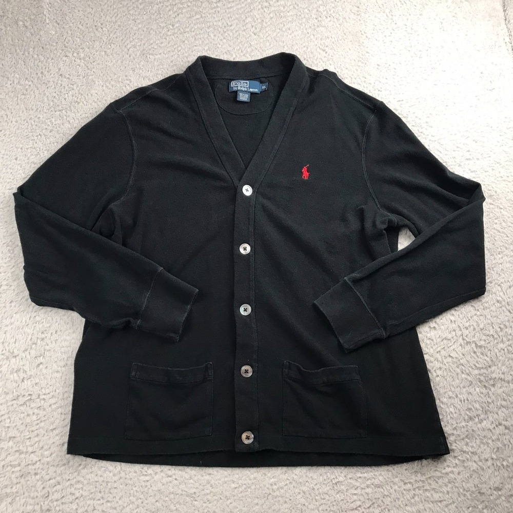 Polo Ralph Lauren Sweater Mens XL Black Cotton Button Up V Neck Grandpa Cardigan